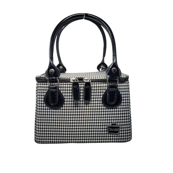 Black White Plaid Checked Houndstooth Bucket Bag Top Handle Twee Academia Coquet - Picture 1 of 16